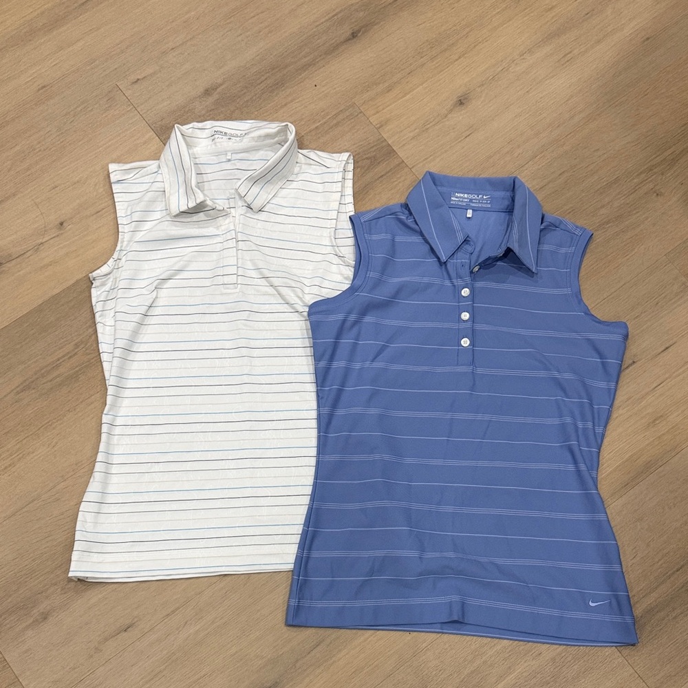 Nike Golf Women's Striped Sleeveless Tops - White and Blue